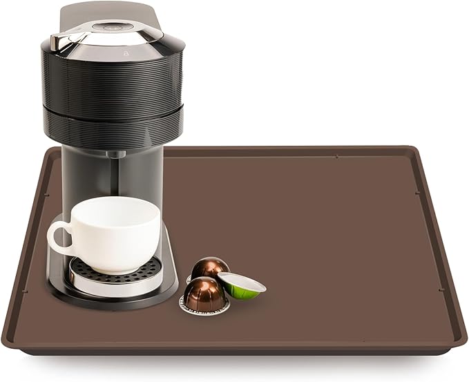 TOHONFOO Silicone Coffee Maker Mat with Lip, 19.7'' x 15'' Heavy Duty Coffee Maker Mat for Countertops, Coffee Tray Fit Under Coffee Machine Appliance Automatic Machines Espresso Accessory, Brown