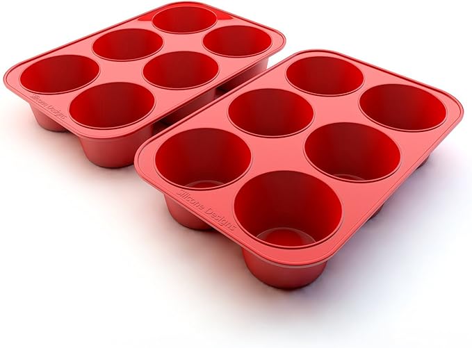 Silicone Texas Muffin Pan 6-Cups, Jumbo Muffin Pan Set of 2, BPA-Free Non-Stick Cupcake Maker, 10.75L x 7.5W for Baking
