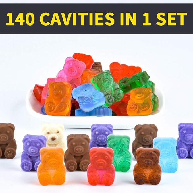 CAKETIME Gummy Bear Molds Candy Molds - 1 Inch Gummy Molds Bear Large Chocolate Molds Silicone 4 Pack LFGB Pinch Test Approved Best Food Grade Silicone