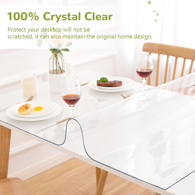 36 x 63 Inch Clear Table Cover Protector, Clear Table Protector for Dining Room Table, 1.5mm Plastic Table Cover, Waterproof Table Pad for Kitchen, Office