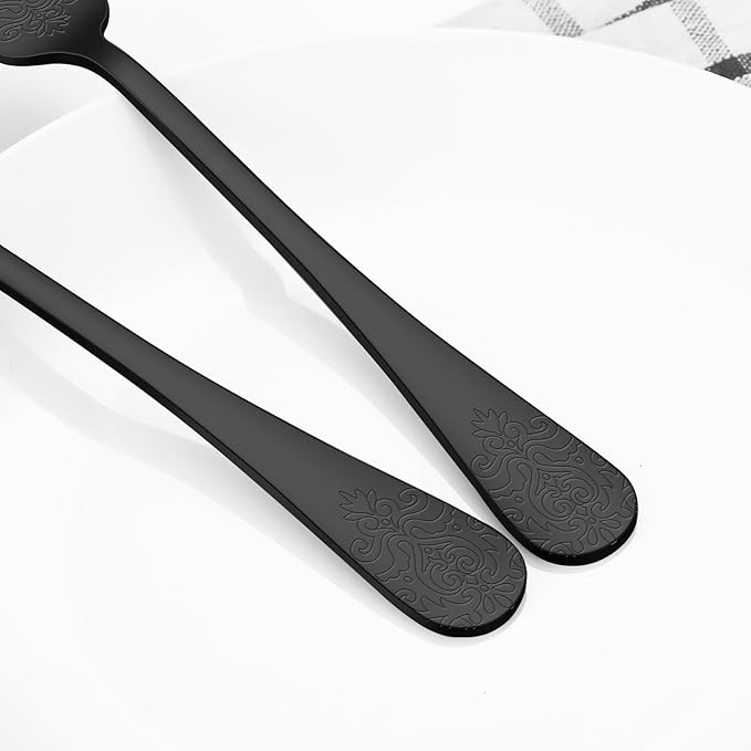 40 Pcs Black Silverware Set for 8 with Classical Flower Embossed Design, Food Grade Stainless Steel Flatware Set, Eating Utensils Sets Include Fork/Knife/Spoon, Cutlery Set, Dishwasher Safe