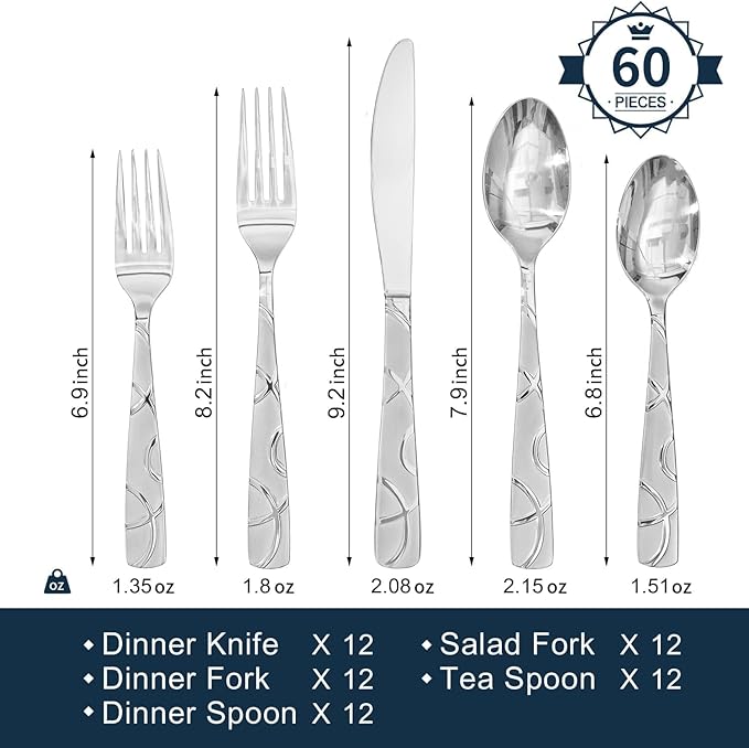 HIKAA Gift Wrap Silverware Set Stainless Steel Flatware Set for Gift, Cutlery Set for Present (60, Flower)