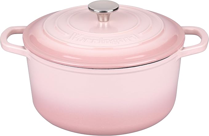 Enameled Cast Iron Dutch Oven Pot with Lid, for Sourdough Bread Baking, Round Dutch Ovens, 6 Quart, Pink