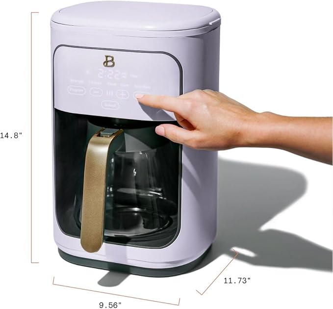 Beautiful 14 Cup Programmable Coffee Maker, Touch Display, 1200W, Brew Strength Control, Keep Warm, Pause & Serve, Glass Carafe, Reusable Filter, Auto Shut-Off, Matte Finish (Lavender)