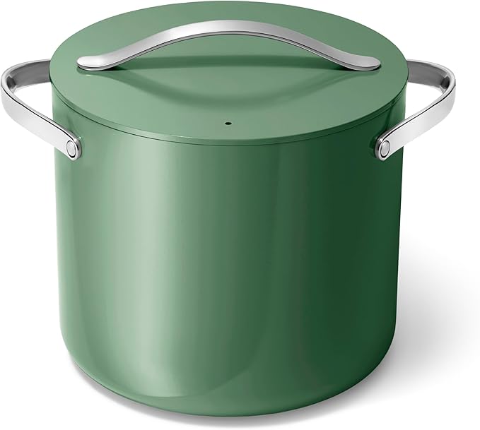 Caraway Stock Pot - 12 Qt Ceramic Coated Pot With Lid - Fee From Forever Chemicals - Large Pot for Bigger Batches - Sage