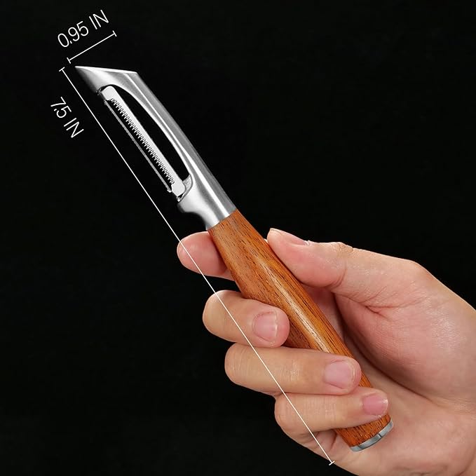 Serrated Blade Premium I Type 304 Stainless Steel Multifunctional Kitchen Peeler Real Wood Handle Ultra Sharp Blade Vegetable Potato Apple(Boluoge)