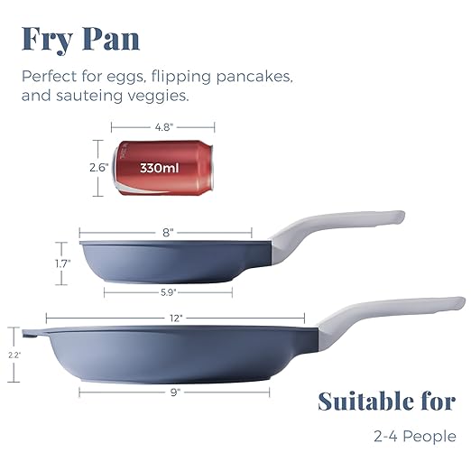 PRICUSIS Nonstick Ceramic Frying Pan, Skillet with Stay Cool Handle, Egg & Omelet & Chef's Pan, Induction Compatible & Oven Safe, Dishwasher Safe, PTFE PFAS & PFOA Free (8+12 Inch)