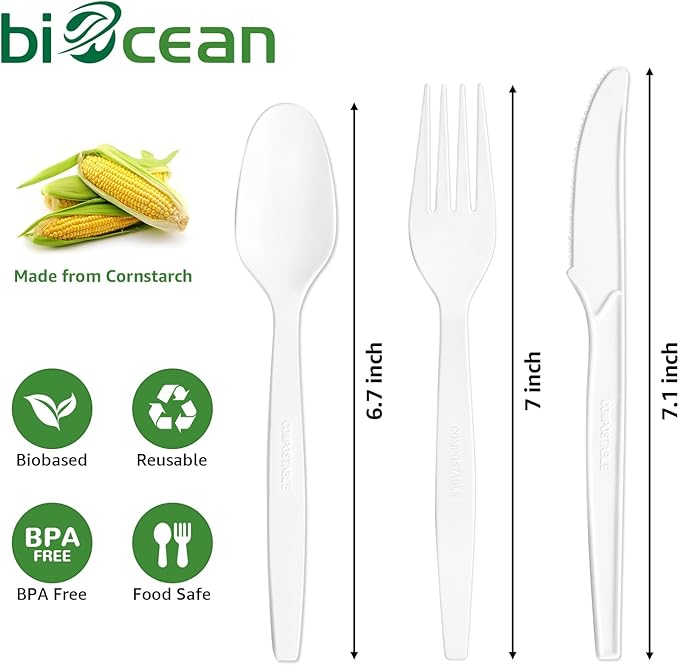 Extra Heavyduty Compostable Forks [500 Count,7In] Disposable Cutlery No Plastic Forks Large Biodegradable Utensils Eco Friendly Silverware for Party,BBQ,Daily Use [With Tote]