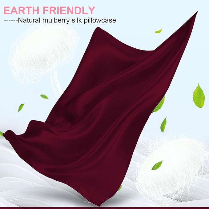 Mulberry Silk Pillow Cases 2 Pack Standard Size 20x26 Inches with Hidden Zipper, Ultra Smooth and Soft Breathable Cooling Silk Satin Pillowcase Set of 2, Better for Hair and Skin, Gifts for Women Men
