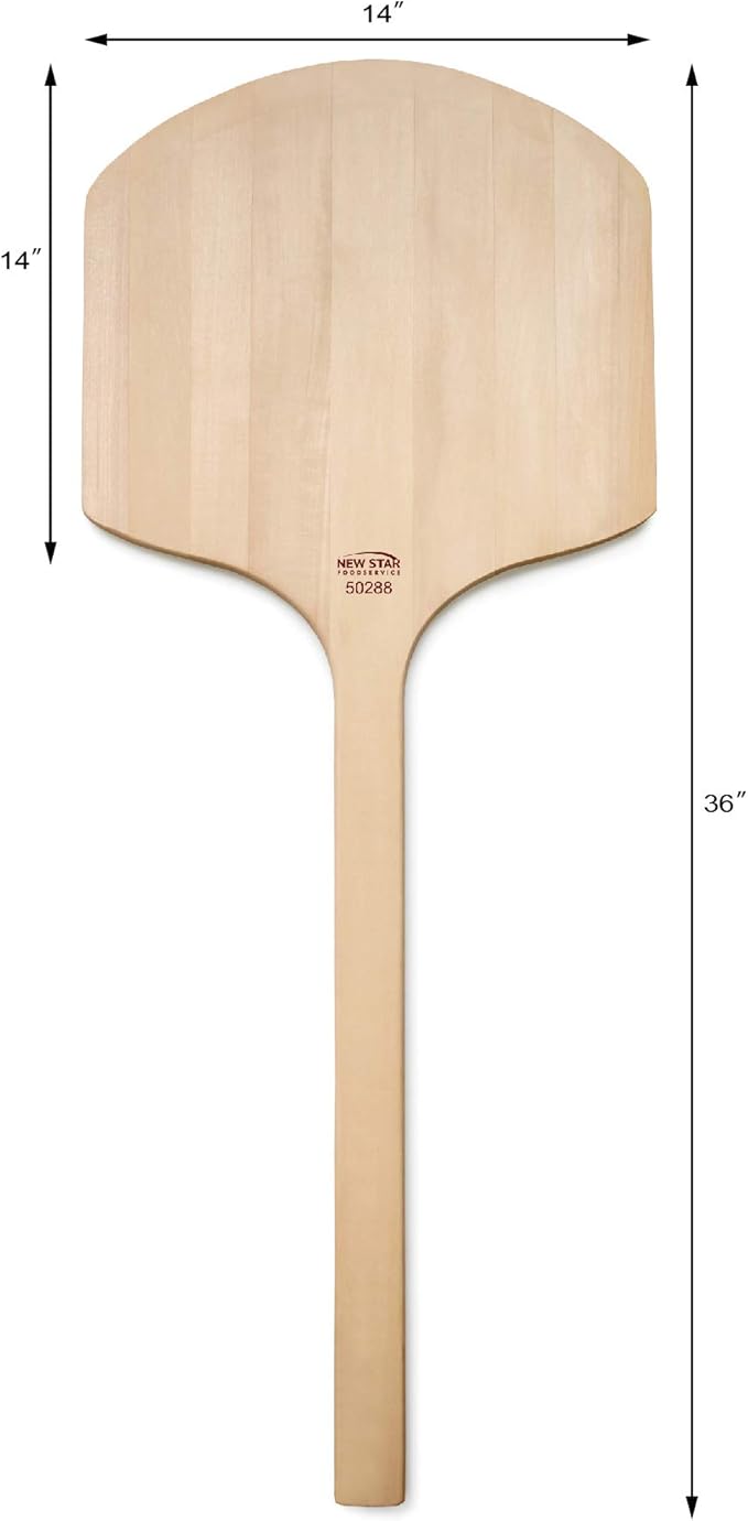 New Star Foodservice 50288 Restaurant-Grade Wooden Pizza Peel, 14" L x 14" W Plate, with 22" L Wooden Handle, 36" Overall Length