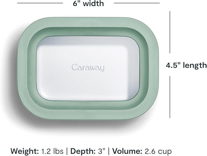 Caraway Mini Rectangle Food Storage Container - 2.6 Cup Glass Storage Container for Food - Non-Toxic Ceramic-Coated Glass - Air Release Technology - Compact & Stackable Design - Mist