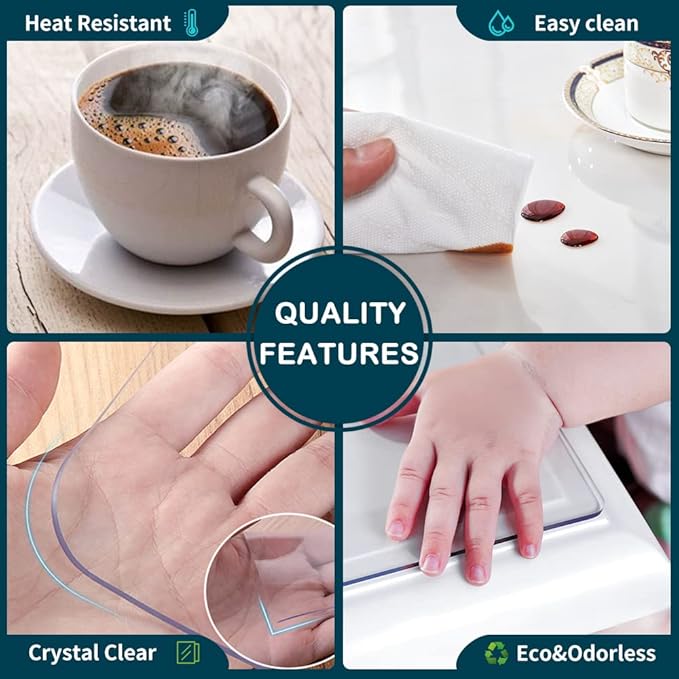 Wadrac Multisize Plastic Clear Table Cover Protector-1.5mm Thick 22x66 inch Non-Slip Waterproof Vinyl Tablecloths Desk Cover Pad for Dinner Sofa Game Table Kitchen Countertop Office Desk Cover