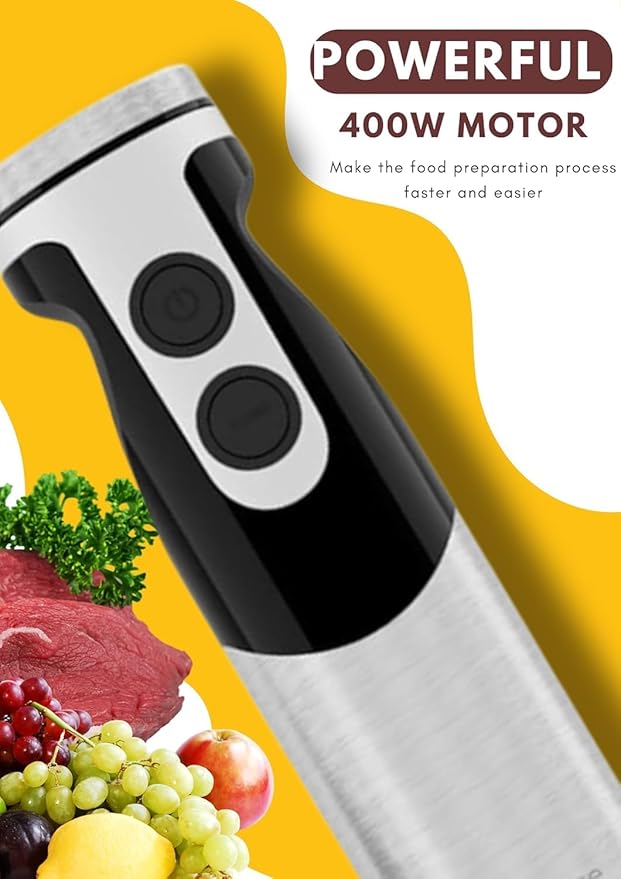 MegaWise Pro Titanium Reinforced 5-in-1 Immersion Hand Blender, Powerful Motor with 80% Sharper Blades, 12-Speed Corded Blender, Including 500ml Chopper, 600ml Beaker, Whisk and Milk Frother (Black)