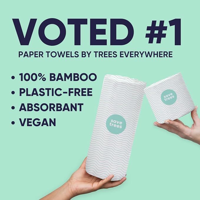 Save Trees Bamboo Paper Towels 12pk - 1800 Sheets Paper Towel Rolls Ultra Absorbent & Durable EcoTowels - FSC-Certified, Vegan Bamboo Kitchen Rolls
