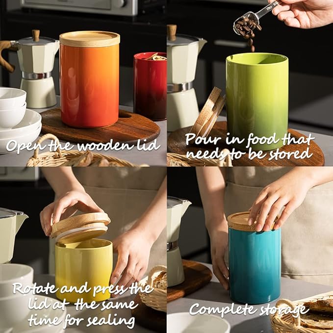 Sweejar Ceramic Food Storage Jar, Stackable Kitchen Canisters, Containers with Airtight Seal Wooden Lid for Serving Coffee Grounds, Coffee Bean, Flour, Tea, Spice and More - 39 Fl Oz (Gradient Purple)