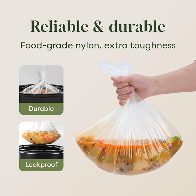 Slow Cooker Liners, Disposable Oval Large Size 13" x 21", 12 Count, Fits 3-8 Quart Pot Cooking Bags for Easy Cleanup, Food Safe & Leak-Proof