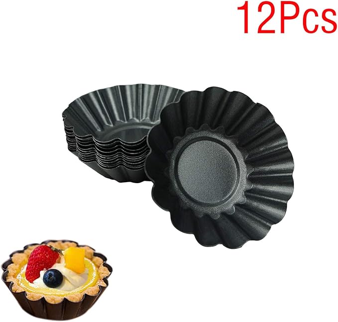 12 Pack Egg Tart Pan, Non-stick Carbon Steel Tartlet Tins, Mini Pie Mould, Muffin Cupcake Pudding Baking Cup Maker - for Pies, Chinese Egg Tart, Cakes (Big Size 3"x 0.9")