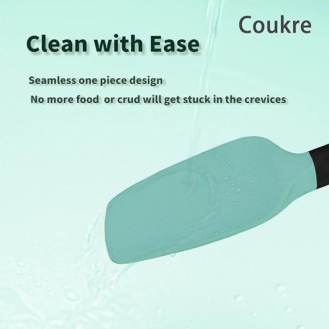Coukre Silicone Spatula Set of 5,High Temperature Resistant, Food Grade Silicone, Dishwasher Safe, for Baking, Cooking (Aqua Green)