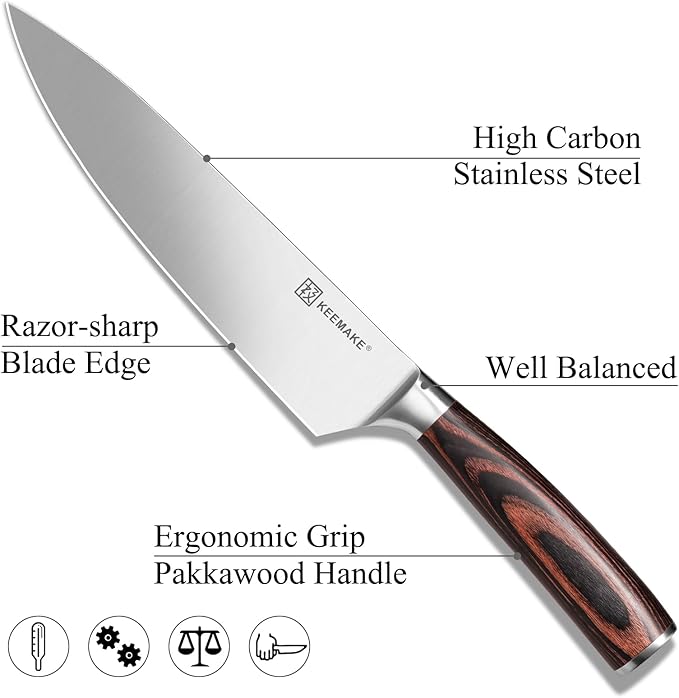 KEEMAKE Knife Set 3 Pieces - Kitchen Knives 1.4116 High Carbon Stainless Steel Professional Chef Knife Set, Razor Sharp Cooking Knife with Ergonomic Pakkawood Handle for Home Cooking and Restaurant