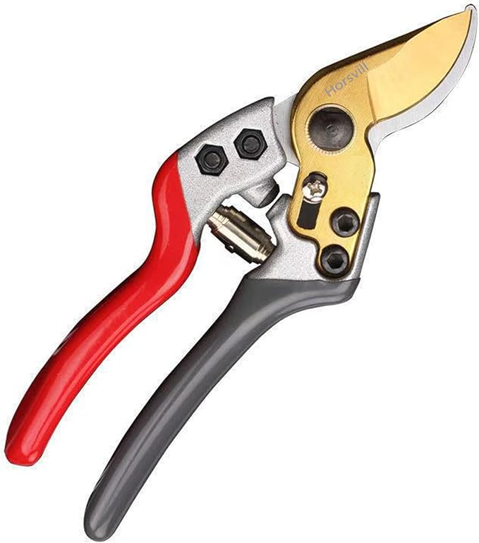 Garden Shears, Japanese labor-saving Garden Scissors, Pruning Shears and Garden Secateurs for Woman and arthritis weak, Professional Branch scissors(Red-grey)