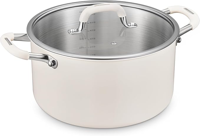 8 Quart Tri-Ply Stainless Steel Stock Pots with Lid, BEZIA Induction Soup Pot with Lid, Large Kitchen Cooking Pots with Silicone Handle, Compatible with All Cooktops, Free of PTFE/PFOA/PFOS