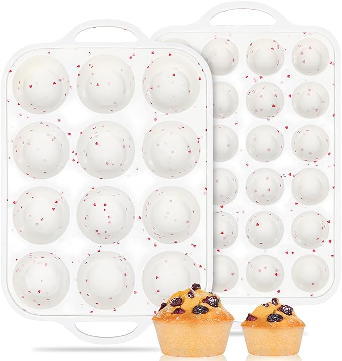Silicone Muffin Pans for Baking, Metal Reinforced Frame Regular 24 Cups & Mini 12 Cups Cupcake Pan Nonstick Muffin Pan for Homemade Baking Easy to Handle