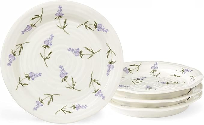 Portmeirion Sophie Conran Lavandula Side Plates - Set of 4, Ripple Edge with Lavender Design - For Tapas, Afternoon Tea & Snacks - 6 Inch Floral Porcelain Dishes for Garden Parties & Dining Events