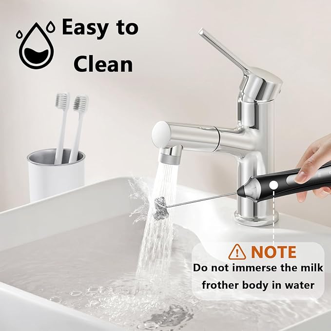 Rechargeable Milk Frother with Stand,Handheld Electric Foam Maker, Waterproof Detachable 3-Speed Adjustable Drink Mixer & Milk Foamer with 3 Stainless Steel Whisks for Lattes, Cappuccino