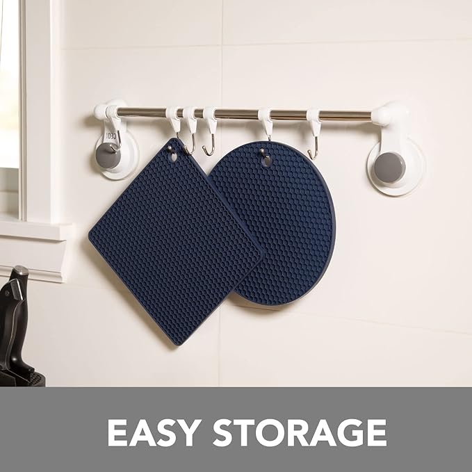 Joyhalo Trivets for Hot Dishes - Hot Pads for Kitchen, Silicone Pot Holders for Hot Pots and Pans, Silicone Mats for Kitchen Countertops, Table, Flexible Easy to Wash and Dry, Navy