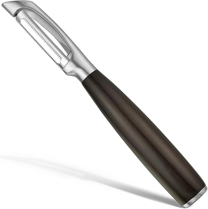 Serrated Blade Premium I Type 304 Stainless Steel Multifunctional Kitchen Peeler Real Wood Handle Ultra Sharp Blade Vegetable Potato Apple(Carbonized Wood)