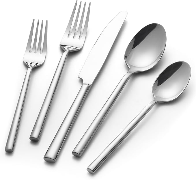Alata Potter 40-Piece Forged Silverware Set Stainless Steel Flatware Set Cutlery Set, Service for 8, Mirror Finish, Dishwasher Safe