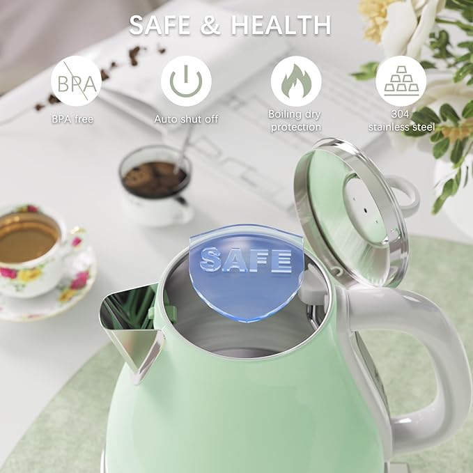 Evoloop Electric Tea Kettle, 1500W /1.7 Liter Hot Water Boiler Heater Pot, Retro Electric Kettle with Thermometer, Auto Shut-Off & Boil-Dry Protection, BPA Free,Stainless Steel Teapot