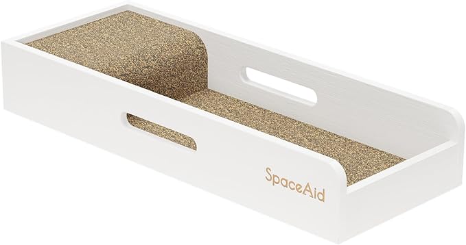 SpaceAid Knife Drawer Organizer Bamboo Insert Dock, Kitchen Steak Knives Holder Organizers Block for Drawer in Storage Organization (Small, White)