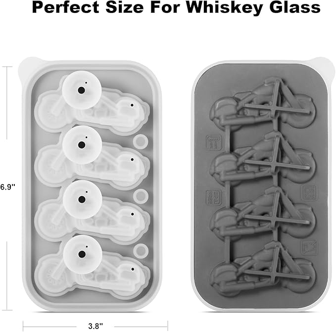 Nax Caki 3D Motorcycle Ice Cube Tray, Large Silicone Fun Shapes Ice Cube Mold for Whiskey, Cocktails, Bourbon, Motorcycle Gifts for Men Holiday Stocking Stuffers
