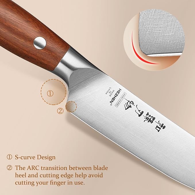 HEZHEN 5.3 Inch Steak Knives, Non Serrated Steak Knife Set of 4, German Steel Steak Knife Set,Professional Straight Sharp Edge Knives - Full Tang Ergonomic Handle