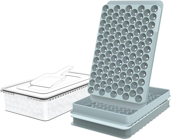 WIBIMEN Mini Ice Cube Trays, Small Tiny Round Pebble Crushed Nugget Ice Trays for Freezer with Lid - Chilling Drinks Coffee Juice(2 Pack/0.55In - Blue)