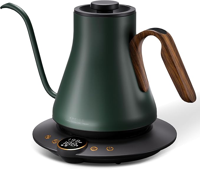 Cocinare FLOW B9 Gooseneck Electric Kettle, Precise Temperature Control for Pour-Over Coffee & Tea Brewing, Stainless Steel Interior, Rapid Heating for Boiling Water 1500W/0.9L (Delacroix Green)