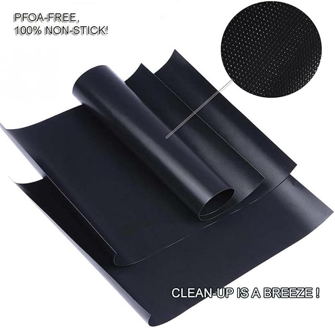 Renook Grill Mat Set of 6-100% Non-Stick Reusable Mats for Gas, Charcoal or Electric Grills - Easy to Clean - 15.75 x 13-Inch, Black
