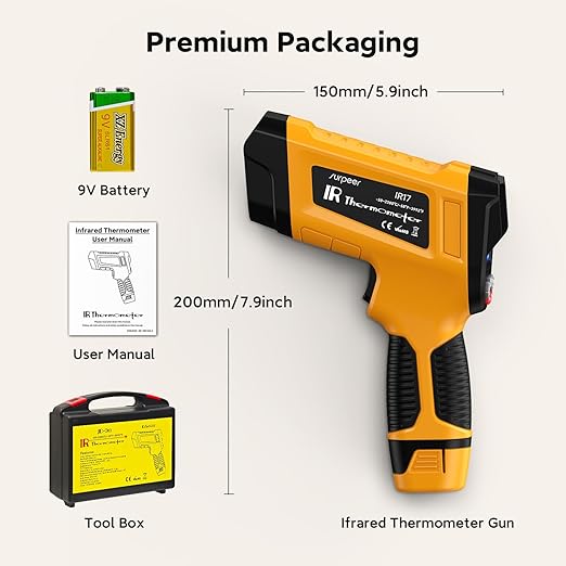'-58°F to 3992°F Infrared Thermometer IR Gun, High-Temp Digital Temperature Gun 50:1 Non-Contact Pyrometer & Triple Laser for Kiln, Forge, Furnace, Engine, HVAC, Industrial Use