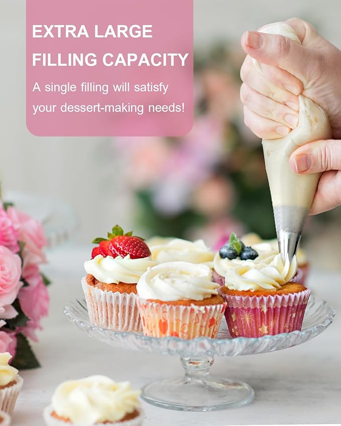 18/21/24 Inch Large Piping Bags Disposable, 100 Pieces Icing Bags, Tipless Piping Bags, Thickened Pastry Bags, Non-Slip & Anti-Burst, Frosting Piping Bags for Cakes Cookies Decoration