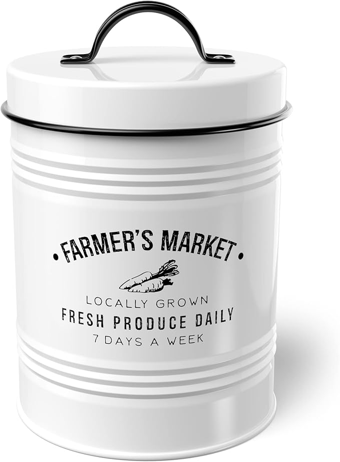 Amici Home Farmers Market Metal Canister | Dry Food Storage Container | Airtight Lid | 76 Ounce Capacity | Farmhouse Décor | Metal Canister for Kitchen Countertop