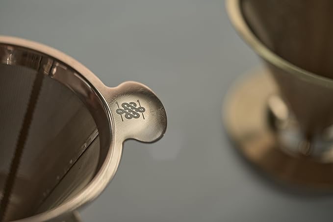 ATHIA Golden Stainless Steel Reusable Coffee Filter, Pour Over Cone Dripper with Fine Mesh, Paperless & Eco-Friendly Design, Fits Most Mugs, Carafes & Coffee makers (Golden, Standard)