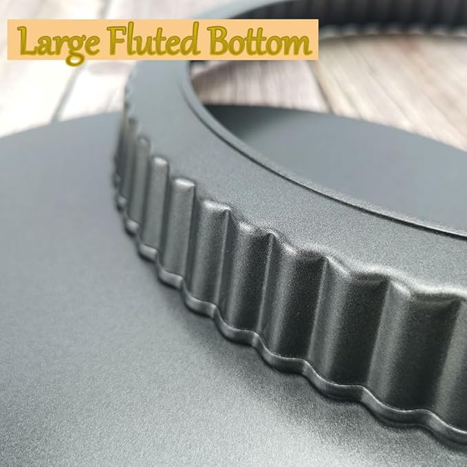 10 Inch Nonstick Tart Pan with Removable Bottom, Carbon Steel Quiche and Pie Pan- 1.1-Inch Depth, Fluted Edges for Baking Tarts, Quiches, Mousse Cakes, and Desserts
