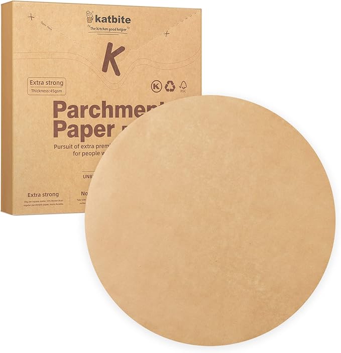 Katbite 200Pcs 9 Inch Parchment Paper Rounds, Unbleached & Non-stick, Precut Parchment Circles for Cheesecake Spring Pans, Storage/Freezing Hamburger Patties