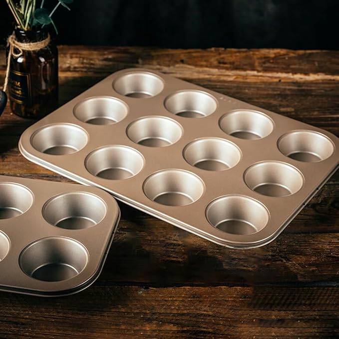 Muffin Pan, Cupcake Pan, Set of 2, 12-Cup Muffin Tin, Non-Stick Bakeware, Easy to Release and Clean, Baking Molds, Muffin Tray, Molds for Homemade Cupcakes & Muffins (Gold)