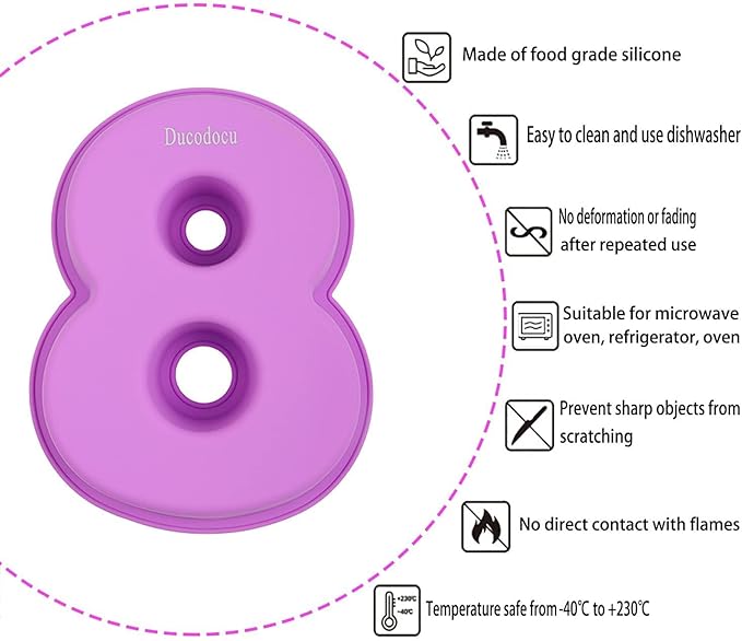 Ducodocu Large Silicone Cake Pans Number Cake Mould 3D Novelty Cake Tins DIY Baking Mold for Birthday Wedding Anniversary 10 inch Number of 8 Purple, 1 Pack