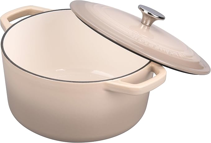 Enameled Cast Iron Dutch Oven Pot with Lid, for Bread Baking, Round Bread Oven- include Sourdough Bread Baking Supplies Set, 6QT, Latte