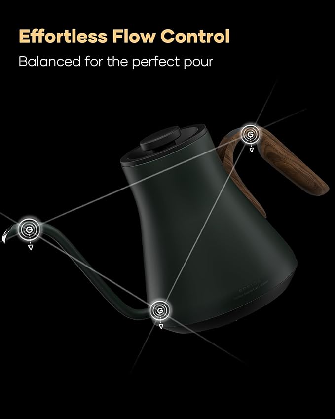 Cocinare FLOW B9 Gooseneck Electric Kettle, Precise Temperature Control for Pour-Over Coffee & Tea Brewing, Stainless Steel Interior, Rapid Heating for Boiling Water 1500W/0.9L (Delacroix Green)