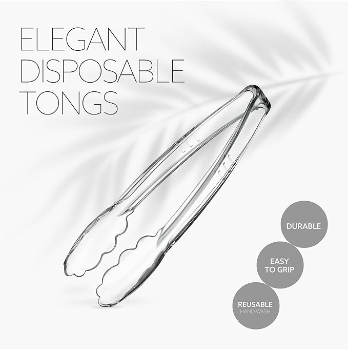 [Clear Tongs 9'' Inches] Plasticpro 9'' Serving Tongs Heavy Duty Reusable Kitchen and BBQ Clear Serving Tong for party's, Caterings, Events, Buffet, Weddings, And every Day use Pack of 12