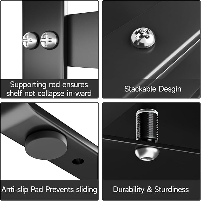 16.5-27’’L Expandable Cabinet Shelf Organizers, Stackable Metal Shelves Extender for Kitchen Countertop Storage, Adjustable Spices Shelves Rack Stand for Cupboard Pantry, Black
